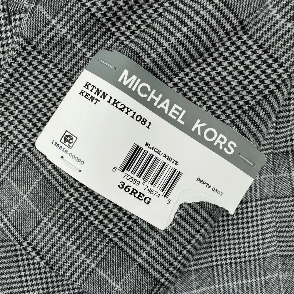 Michael Kors Mens Classic Fit Plaid Stretch Sport Coat Black White 36R